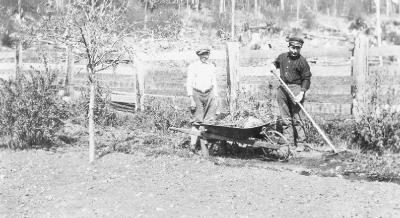 Alert Bay School - Peter Mason (black shirt) and Fred Dick gardening