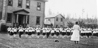 Alert Bay School - Girls on parade on Prize Giving Day