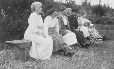 Alert Bay School Prize Giving Day - (left to right) Miss Nixon, Miss O'Brien, Miss Ferryman, Mr. Corker, Mrs. Corker. Mrs. Lord and Douglas Lord