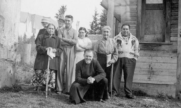 Rev. Rodgers, Rector - Alert Bay. Young man on right, one of my pupils in 1943