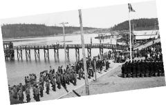 School Cadets and Girl Guides on parade in Alert Bay, B.C.