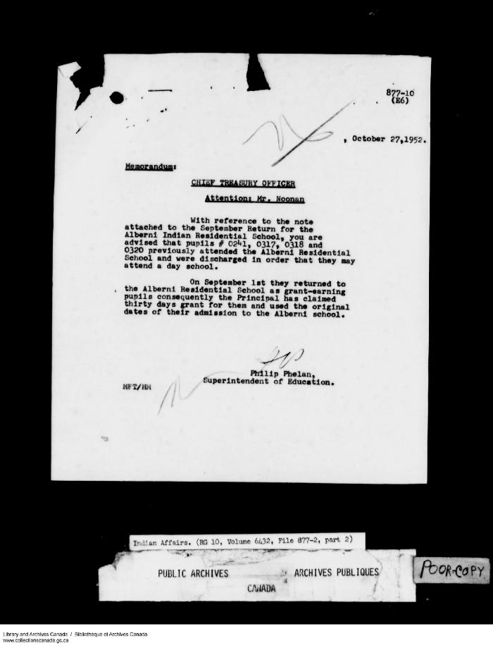 Memorandum, 27 October 1952