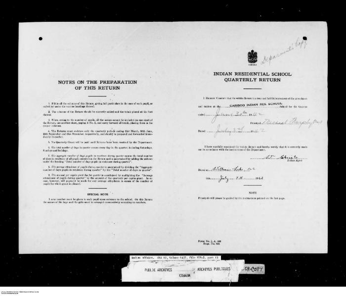 Quarterly Return, 30 June 1942