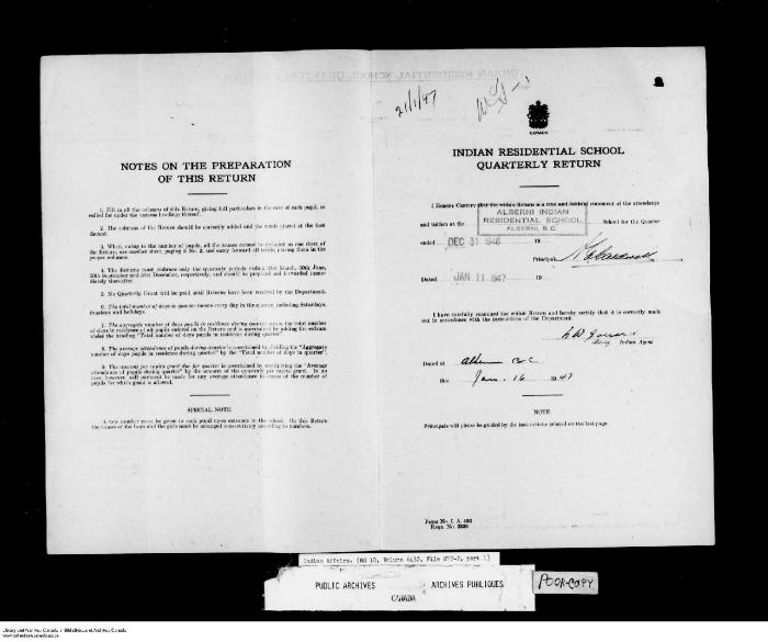 Quarterly Return, 31 December 1946