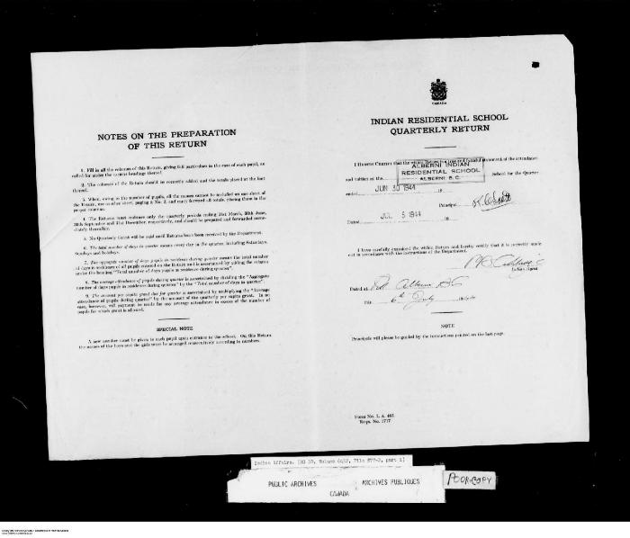 Quarterly Return, 30 June 1944