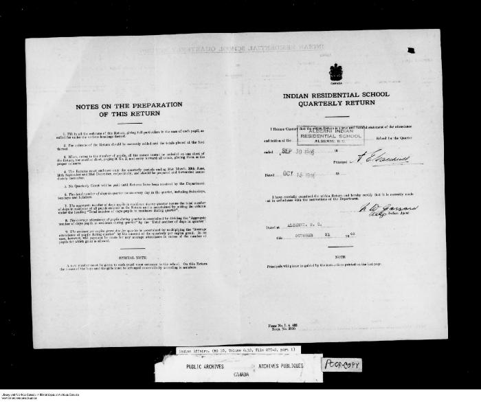 Quarterly Return, 30 September 1946