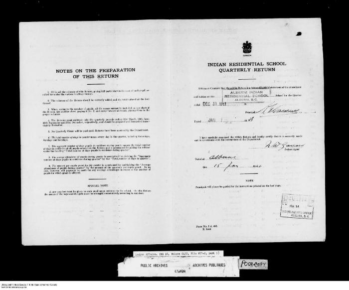 Quarterly Return, 31 December 1947