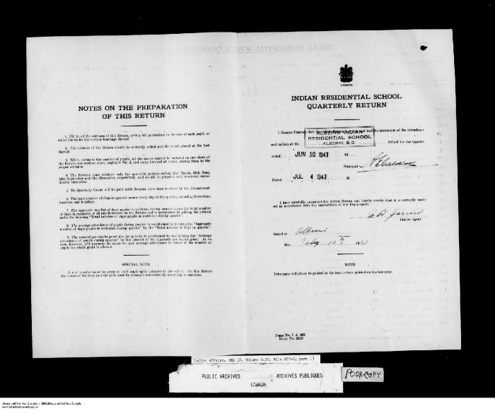 Quarterly Return, 30 June 1947