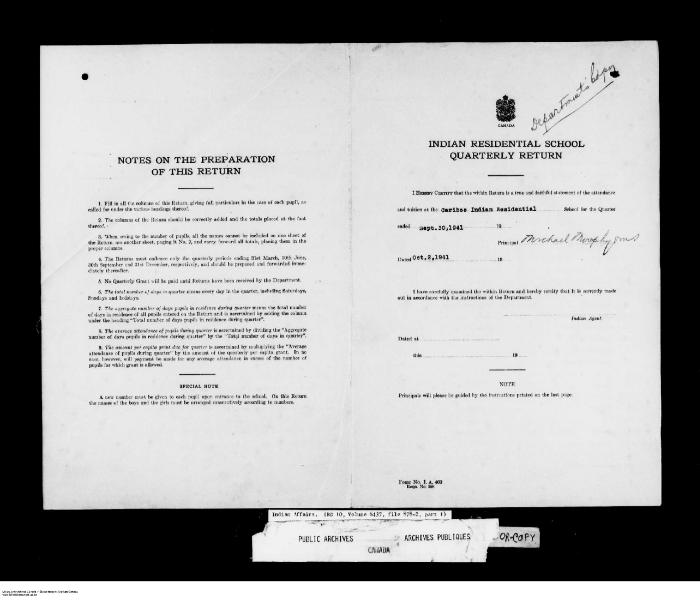 Quarterly Return, 30 September 1941