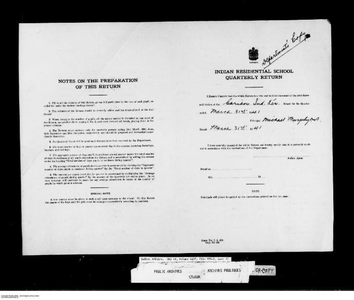 Quarterly Return, 31 March 1941