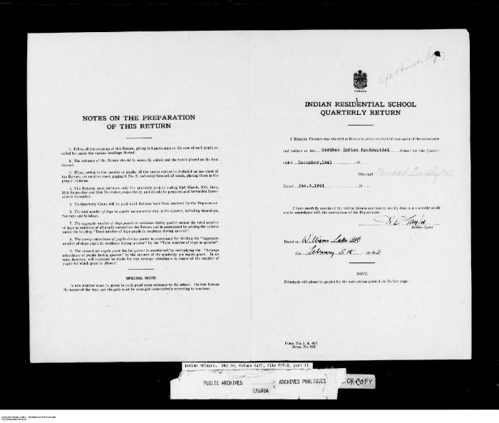 Quarterly Return, 31 December 1941