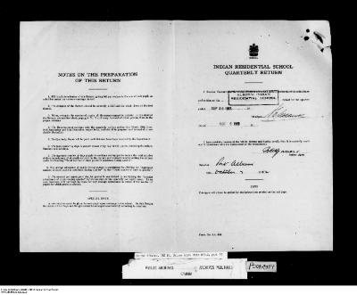 Quarterly Return, 30 September 1952