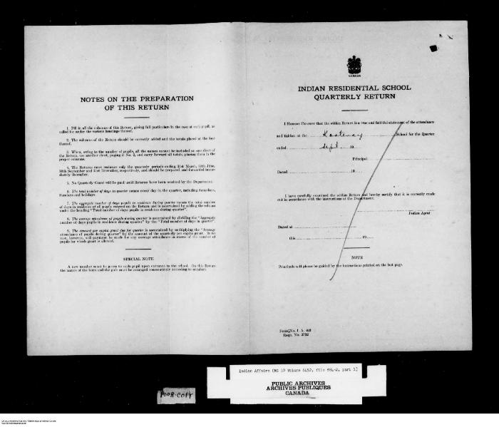 Quarterly Return, 30 September 1948