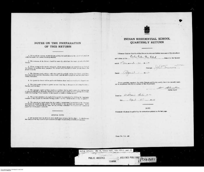 Quarterly Return, 31 March 1952