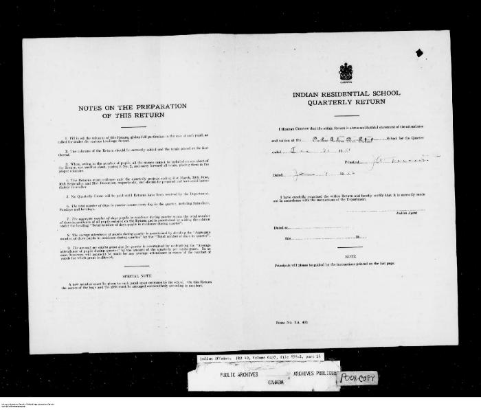 Quarterly Return, 31 December 1951