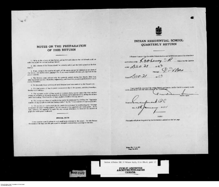 Quarterly Return, 31 December 1943