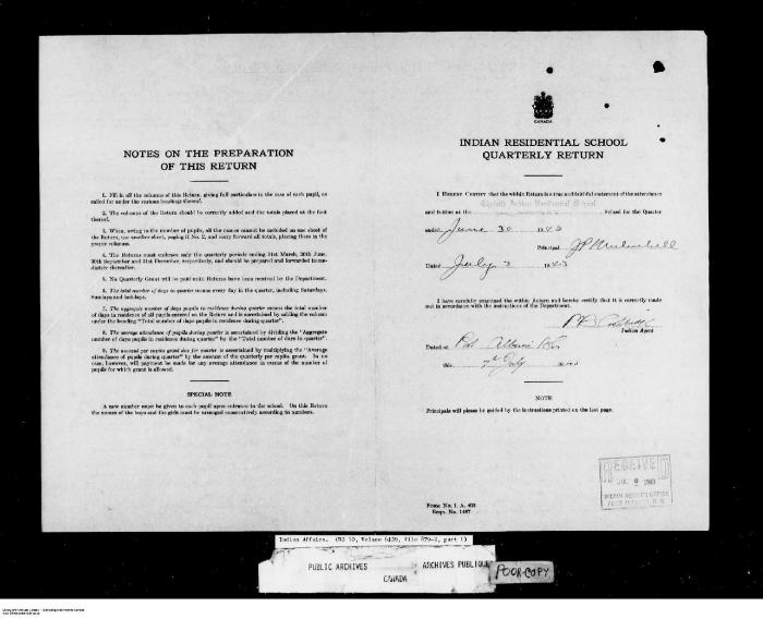 Quarterly Return, 30 June 1943