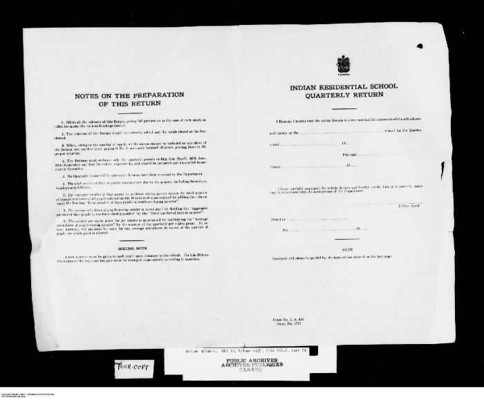 Quarterly Return, 30 September 1944