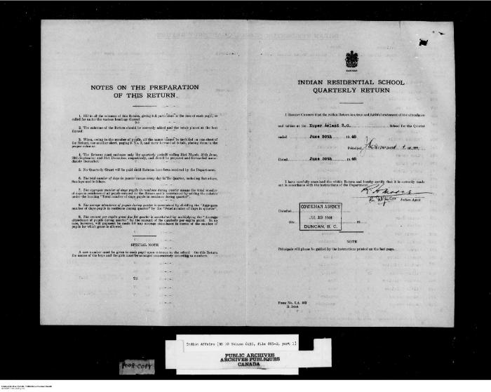 Quarterly Return, 30 June 1948