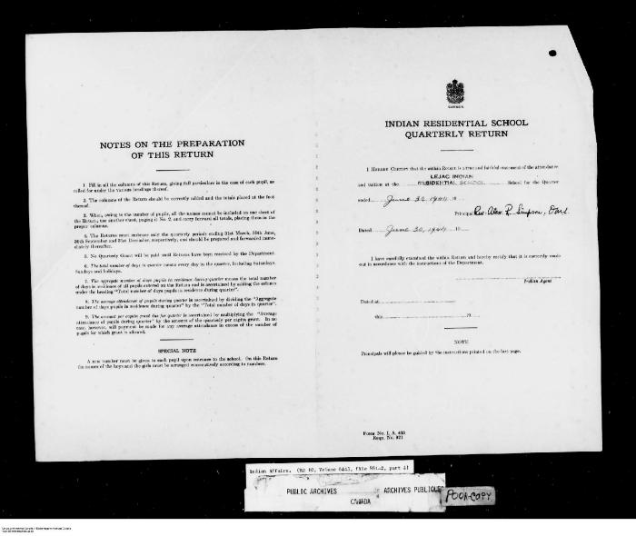 Quarterly Return, 30 June 1944