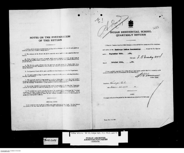 Quarterly Return, 30 September 1950