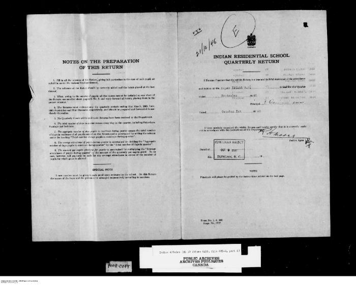 Quarterly Return, 30 September 1946