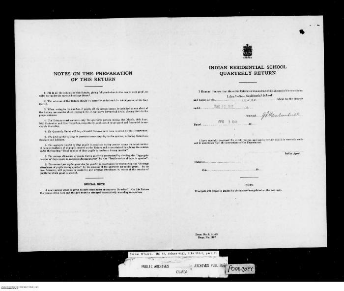 Quarterly Return, 31 March 1948