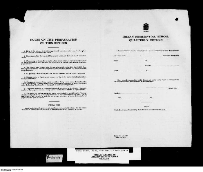 Quarterly Return, 30 June 1947