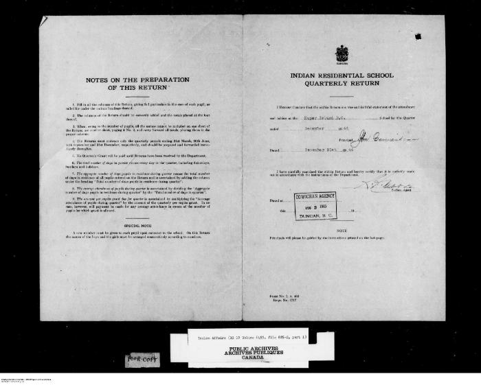 Quarterly Return, 31 December 1944