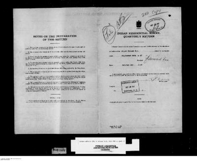 Quarterly Return, 30 September 1947