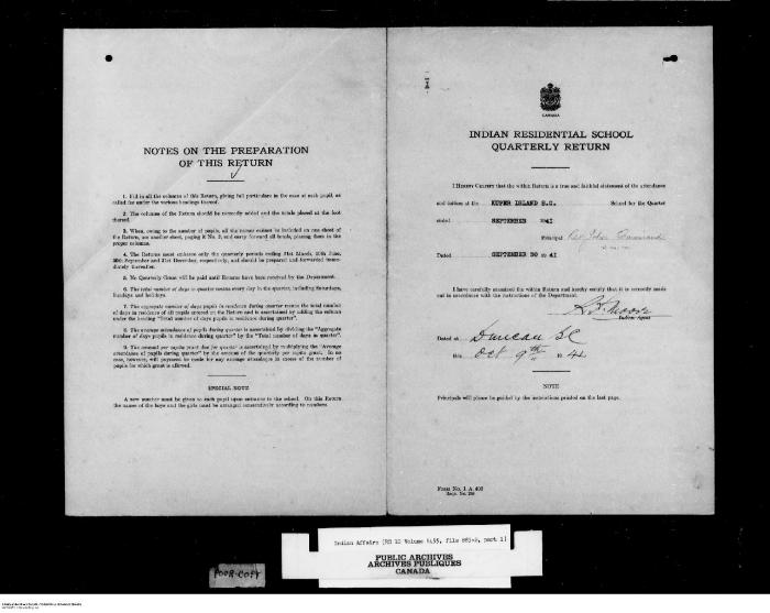 Quarterly Return, 30 September 1941