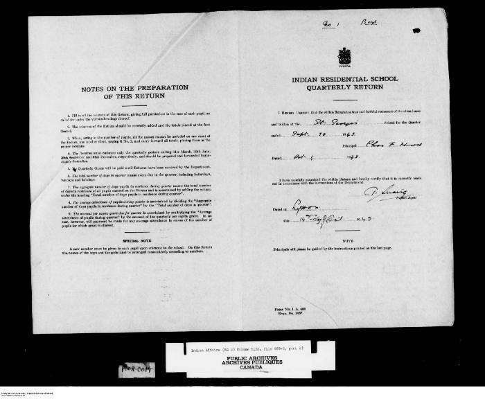 Quarterly Return, 30 September 1943