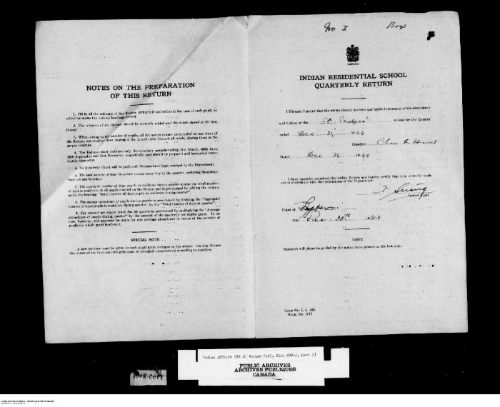 Quarterly Return, 31 December 1944