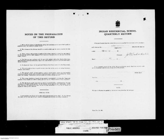 Quarterly Return, 30 September 1950