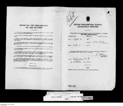 Quarterly Return, 30 September 1952