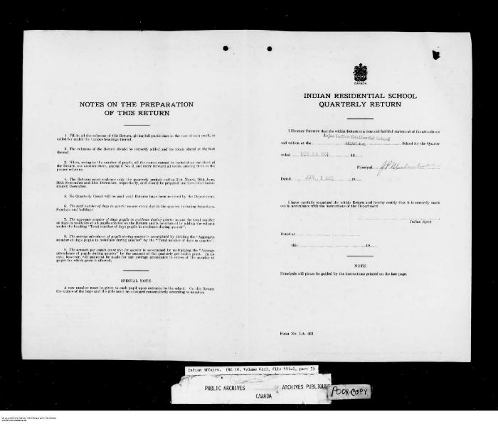 Quarterly Return, 31 December 1951