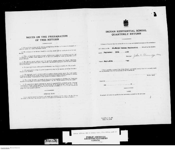 Quarterly Return, 30 September 1948