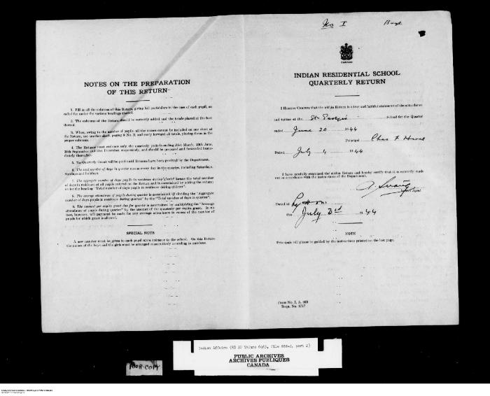 Quarterly Return, 30 June 1944