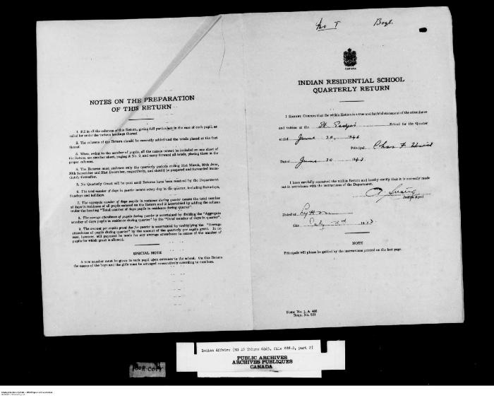 Quarterly Return, 30 June 1943