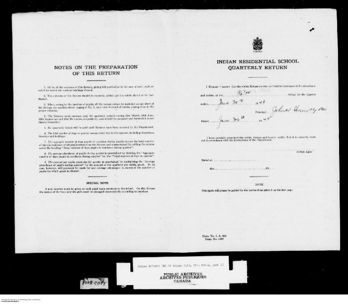 Quarterly Return, 30 June 1949