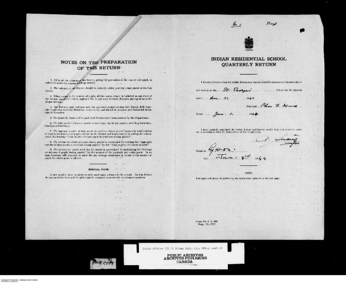 Quarterly Return, 31 December 1943