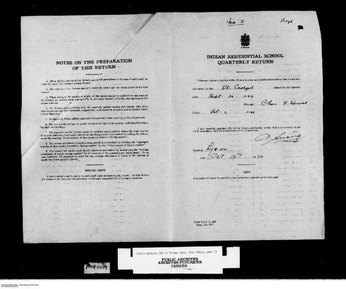 Quarterly Return, 30 September 1944