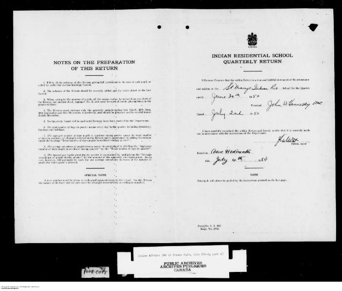 Quarterly Return, 30 June 1950