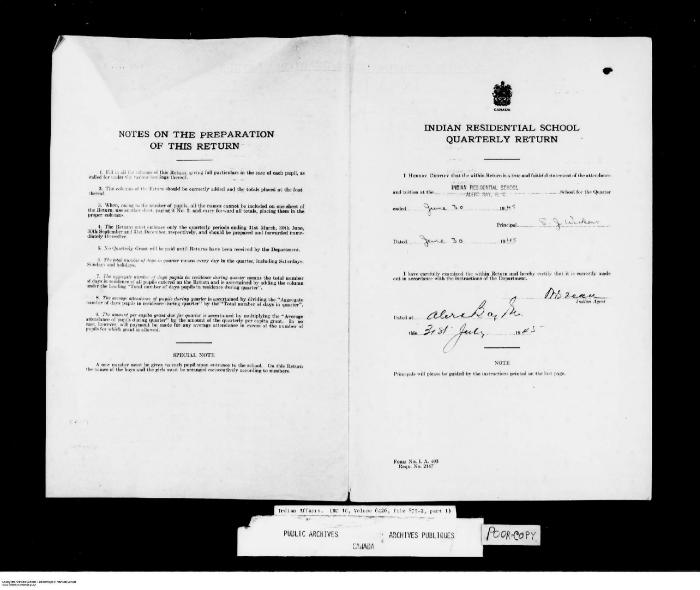 Quarterly Return, 30 June 1945