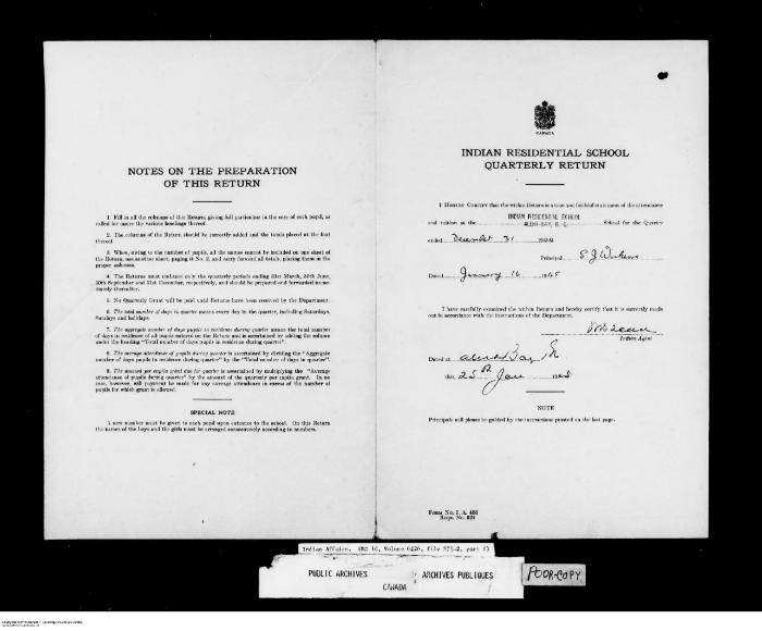 Quarterly Return, 31 December 1944