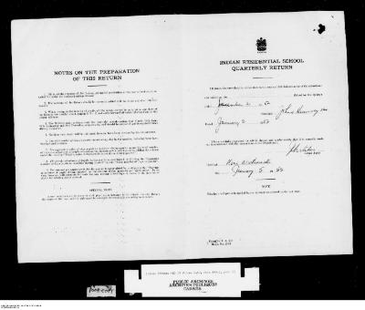 Quarterly Return, 31 December 1952