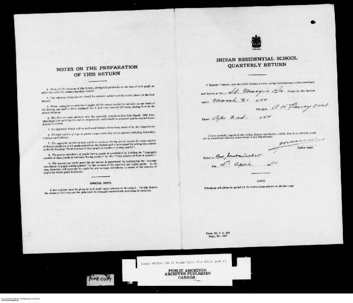 Quarterly Return, 31 March 1944