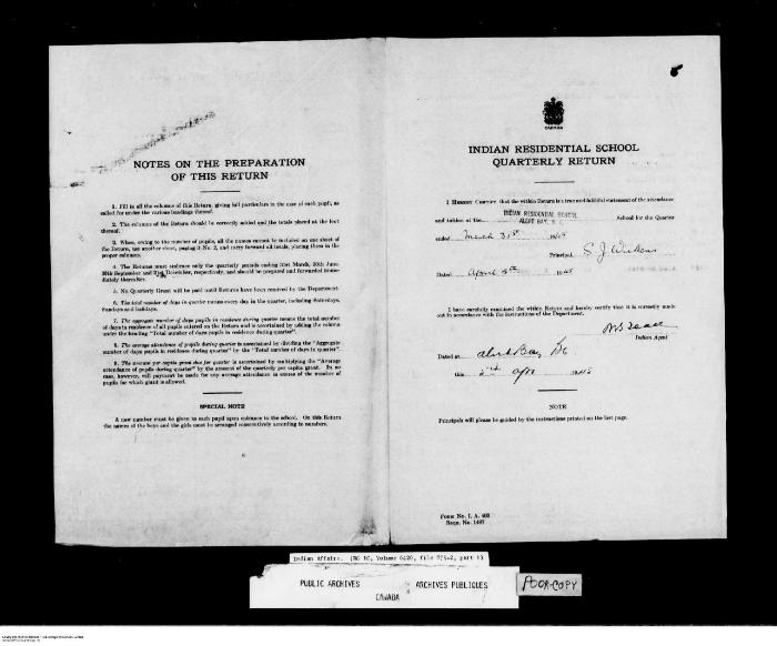 Quarterly Return, 31 March 1945