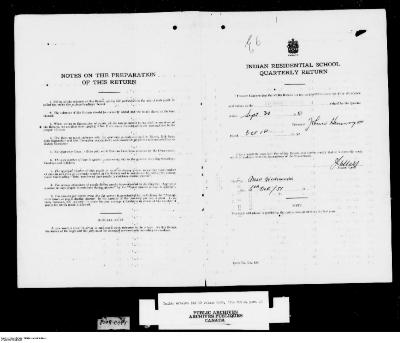 Quarterly Return, 30 September 1951