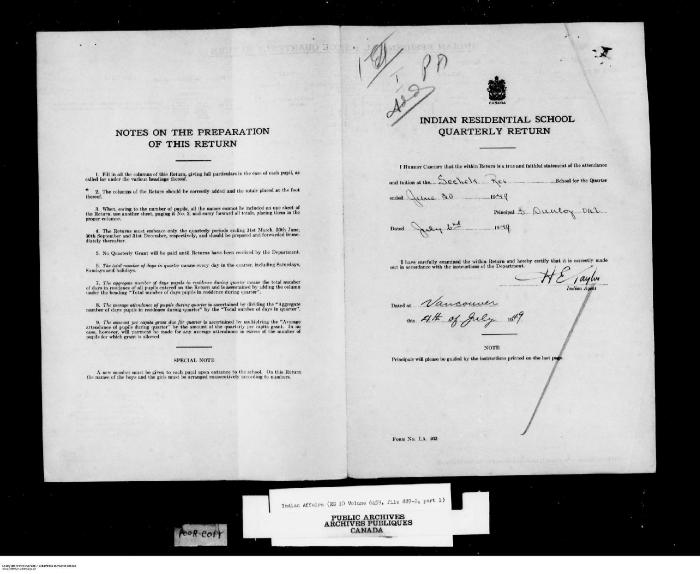 Quarterly Return, 30 June 1949